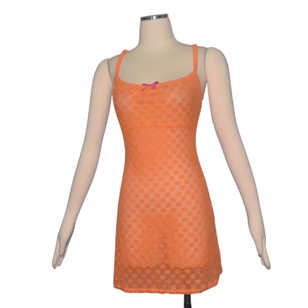 Victoria's Secret Daisy Lace Slip Dress Sheer Mesh in Daring Orange Retro Y2k M